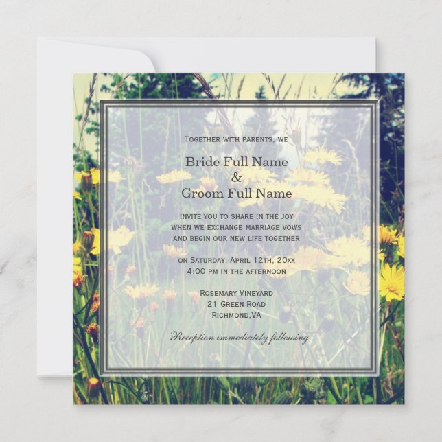 Convite casamento da primavera com flores de dandelion sel (Frente)