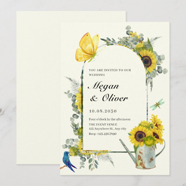 Convite Casamento da primavera de Sunflower (Frente/Verso)