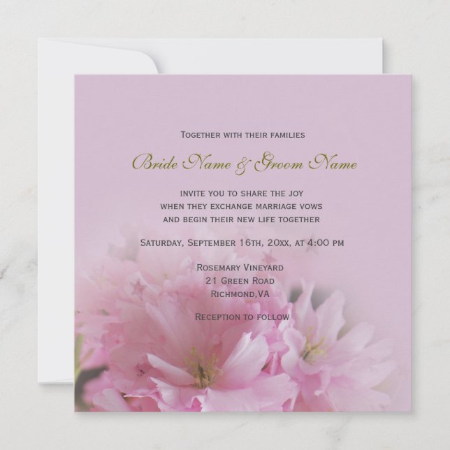 Convite Casamento da primavera de uma cereja rosa adorável (Frente)