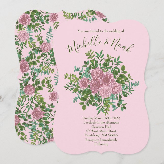 Convite Casamento da primavera do Jardim das Rosas Rosa (Frente/Verso)