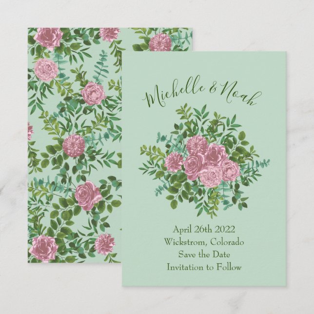 Convite Casamento da primavera do Jardim das Rosas Rosa (Frente/Verso)