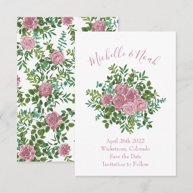 Convite Casamento da primavera do Jardim das Rosas Rosa (Frente/Verso)