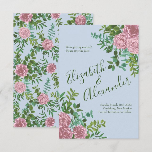 Convite Casamento da primavera do Jardim das Rosas Rosa (Frente/Verso)
