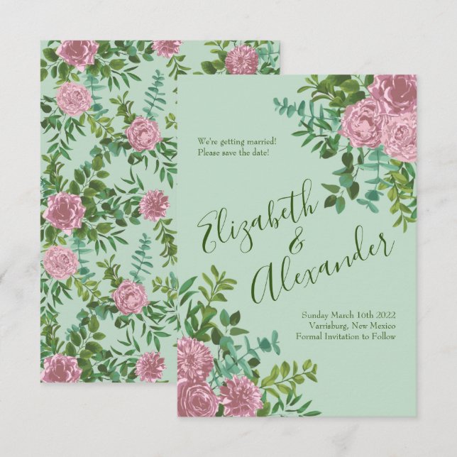 Convite Casamento da primavera do Jardim das Rosas Rosa (Frente/Verso)