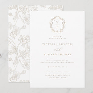 Convite Casamento da Regency Era Crest Beige Monogramas