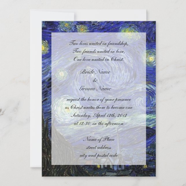 Convite casamento da religião, noite estrelada de van Gogh (Frente)