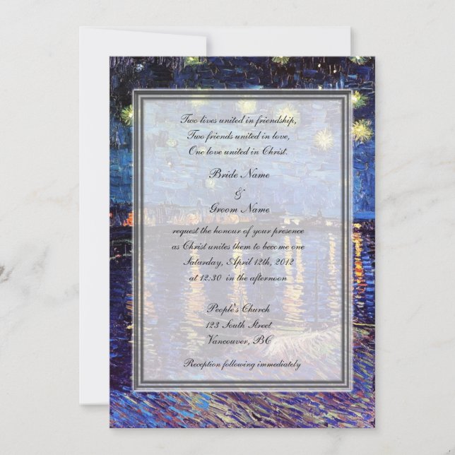 Convite casamento da religião, noite estrelada de van Gogh (Frente)