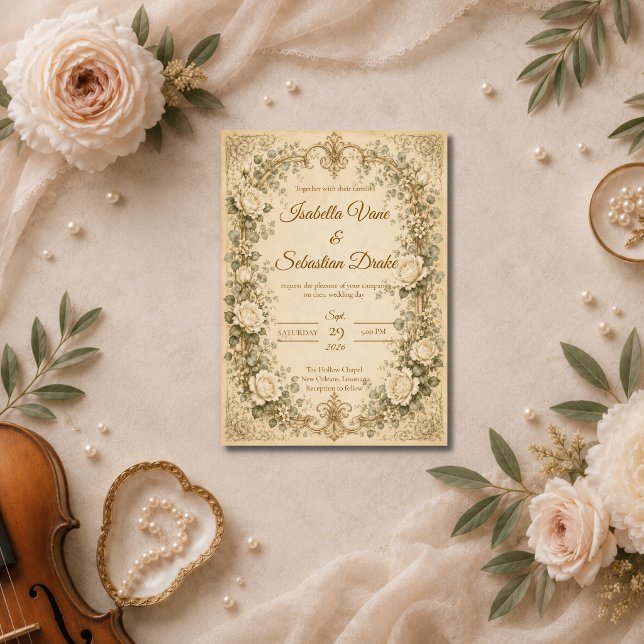 Convite Casamento da Rosa Marfim Elegante (Criador carregado)