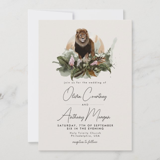 Convite Casamento Da Selva Safari Tropical Watercolor (Frente)