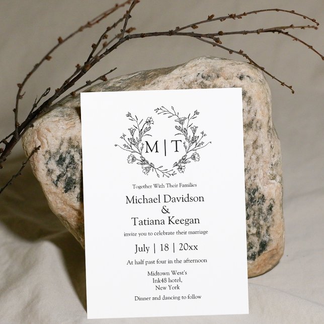 Convite casamento da tipografia clássica do monograma botâ (Criador carregado)