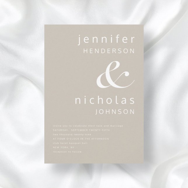 Convite Casamento da Tipografia Moderna de Taupe Beige (Front / Modern Taupe Beige Typography Wedding Invitation)