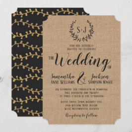 Convite Casamento da Tipografia Negra Elegante Rustic Burl