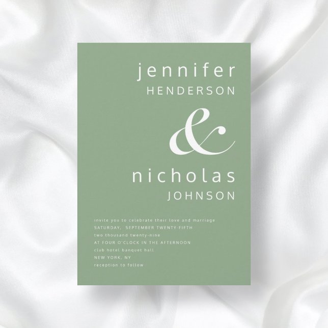 Convite Casamento da Tipografia Verde Elegante Sage (Criador carregado)