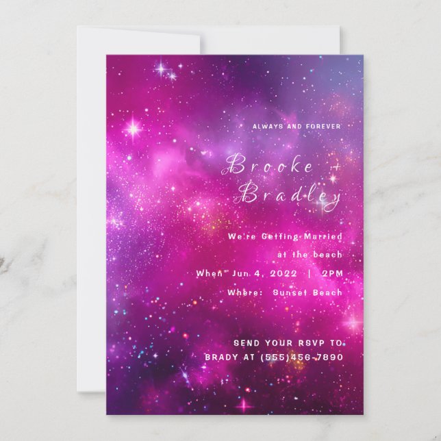 Convite Casamento da Vibrante Nebulosa Magenta (Frente)