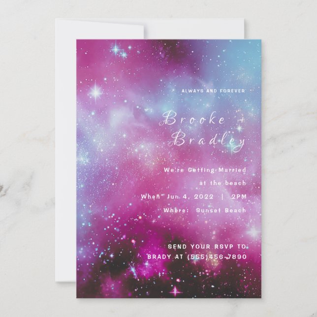 Convite Casamento da Vibrante Nebulosa Magenta (Frente)