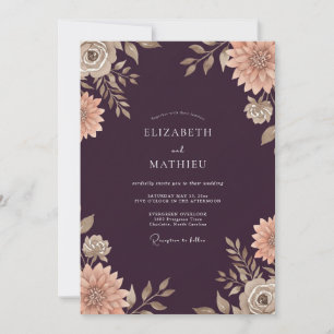 Convite Casamento Dahlia Champagne Ameixa