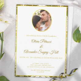 Convite Casamento Damasco Dourado Verde