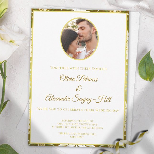 Convite Casamento Damasco Dourado Verde (Criador carregado)