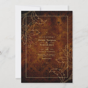 Convite Casamento Damasco Vintage Dourado