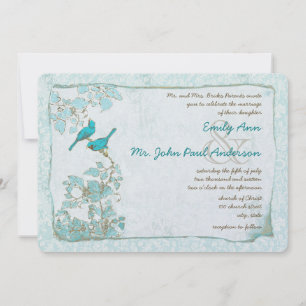 Convite Casamento Damask Azul Água Turquesa Vintage