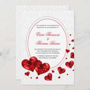 Convite Casamento Damask E Red Hearts