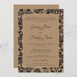 Convite Casamento Damask Natural Kraft Brown