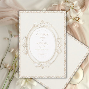 Convite Casamento Damask Neutro Elegante Vintage