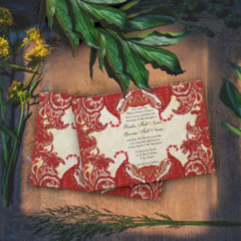 Convite Casamento Damask Paisley Vintage Vermelho