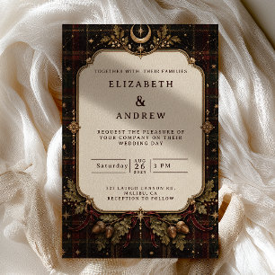 Convite Casamento Dark Academia Celestial em Xadrez Burgun