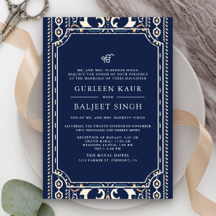 Convite Casamento Dark Blue Ikat Anand Karaj Sikh