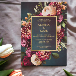 Convite Casamento Dark Moody Bold Floral Marsala