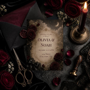 Convite Casamento Dark Romântico Gótico Rosa & Lua