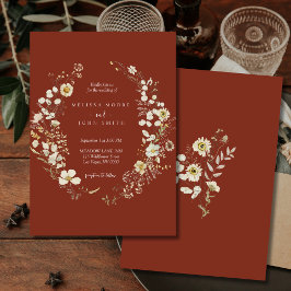 Convite Casamento Dark Terracotta Rustic Boho Wildflower