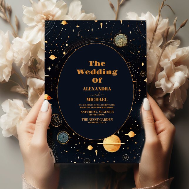 Convite Casamento das Estrelas Azuis Celestiais Lua (Criador carregado)