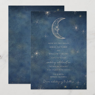 Convite Casamento das Estrelas da Lua Azul Celestial à Mei