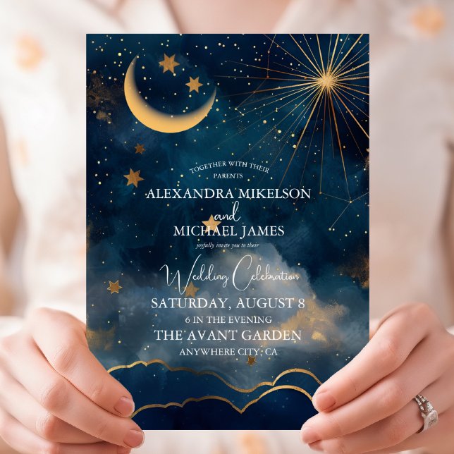 Convite Casamento das Estrelas da Lua Azul Celestial à Mei (Criador carregado)