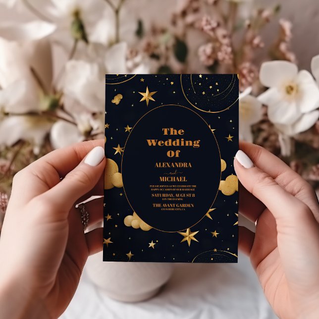 Convite Casamento das Estrelas da Meia-Noite Celestial Lua (Criador carregado)