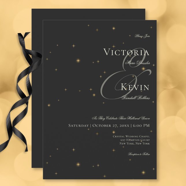 Convite Casamento das Estrelas Vitorianas da Moody Escura (Dark Moody Victorian Stars Wedding Invitation)