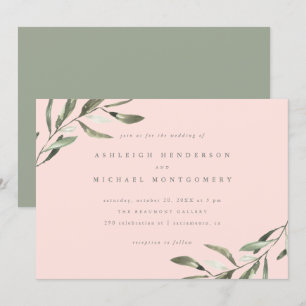 Convite Casamento das filiais verdes minimalistas Pastel P
