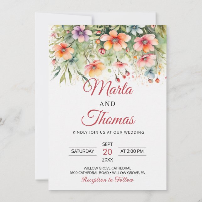 Convite Casamento das Flores do Jardim Elegante (Frente)