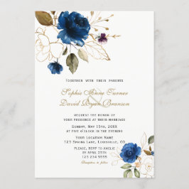 Convite Casamento das Flores Douradas Brancas Monograma