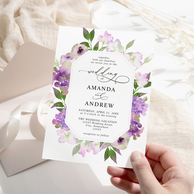 Convite Casamento das Flores Lilac Roxo Elegante (Criador carregado)
