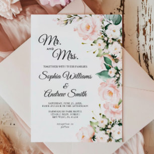 Convite Casamento das Flores Rosa de Elegante Blush