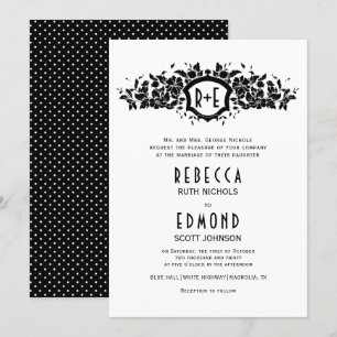 Convite Casamento das iniciais da crista heráldica floral