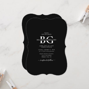 Convite Casamento das Iniciais do Monograma Branco e Preto
