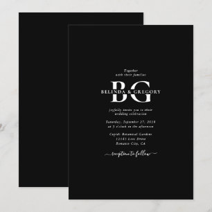 Convite Casamento das Iniciais do Monograma Branco e Preto