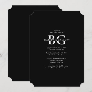 Convite Casamento das Iniciais do Monograma Branco e Preto