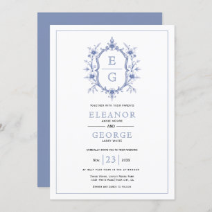 Convite Casamento das iniciais florais da lua azul