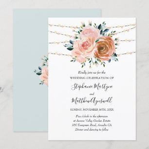 Convite Casamento das Luzes Botânicas Azuis de Coral Cor-