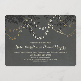 Convite Casamento das Luzes das Cordas de Foil Ouro Chalkb